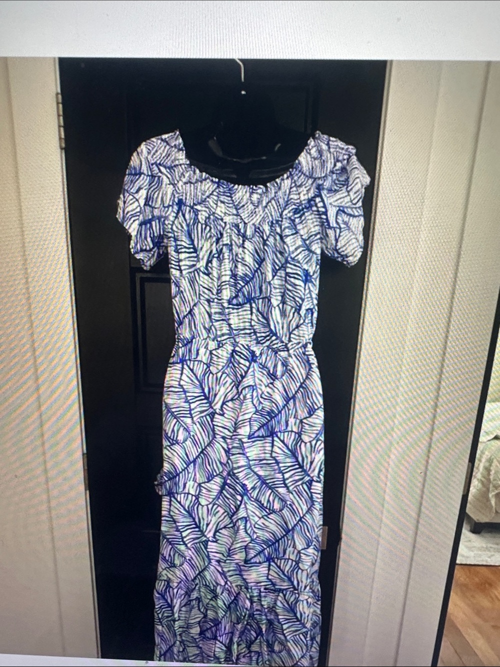 Off-Shoulder Blue Leaf Print Maxi Dress size 10 - Picture 11 of 11